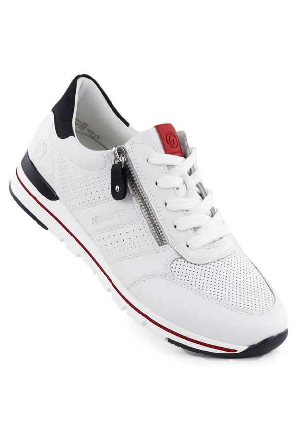 Skórzane półbuty sportowe białe Remonte Rieker R6705-82. Kolor: biały. Materiał: skóra. Styl: sportowy