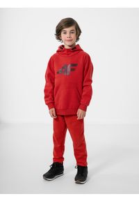4f - Bluza dresowa nierozpinana z kapturem chłopięca. Okazja: na co dzień. Typ kołnierza: kaptur. Kolor: czerwony. Materiał: dresówka. Styl: casual #2