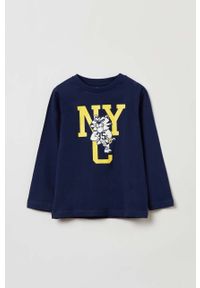 OVS longsleeve bawełniany dziecięcy kolor niebieski z nadrukiem. Okazja: na co dzień. Kolor: niebieski. Materiał: bawełna. Długość rękawa: długi rękaw. Wzór: nadruk. Styl: casual #1