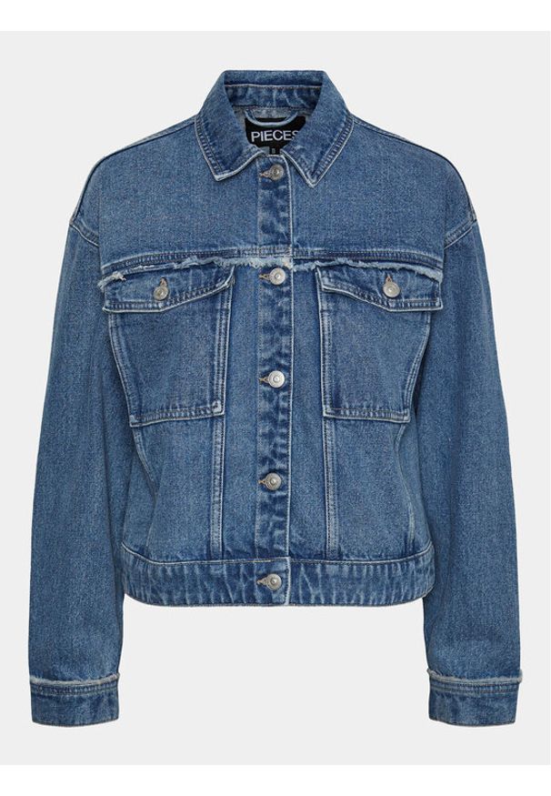 Pieces Kurtka jeansowa Alfi 17148808 Niebieski Regular Fit. Kolor: niebieski. Materiał: bawełna
