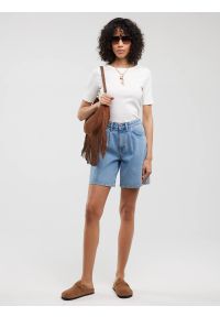 Big-Star - Koszulka damska w prążek biała Alessa 100. Okazja: na co dzień. Kolor: biały. Materiał: jeans, żakard, dzianina, prążkowany. Wzór: prążki. Styl: casual, elegancki #4