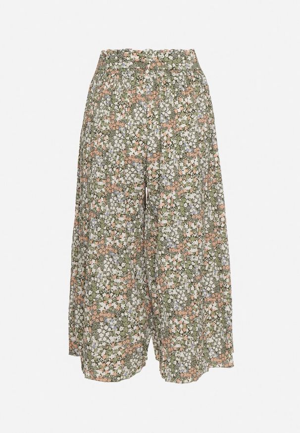 Born2be - Zielone Szerokie Plisowane Spodnie z Bawełną i Gumką w Talii Wiązane Paskiem Closofia. Okazja: do pracy, na spotkanie biznesowe. Stan: podwyższony. Kolor: zielony. Materiał: bawełna. Styl: klasyczny, biznesowy