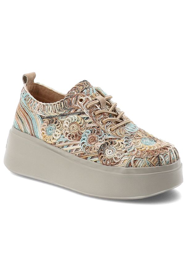 Sneakersy damskie Filippo, cholewka z materiału tekstylnego z ozdobnym haftem wiązany fason na solidnej platformie, pomarańczowe, DP7799/26. Kolor: pomarańczowy. Materiał: materiał. Szerokość cholewki: normalna. Wzór: haft. Obcas: na platformie