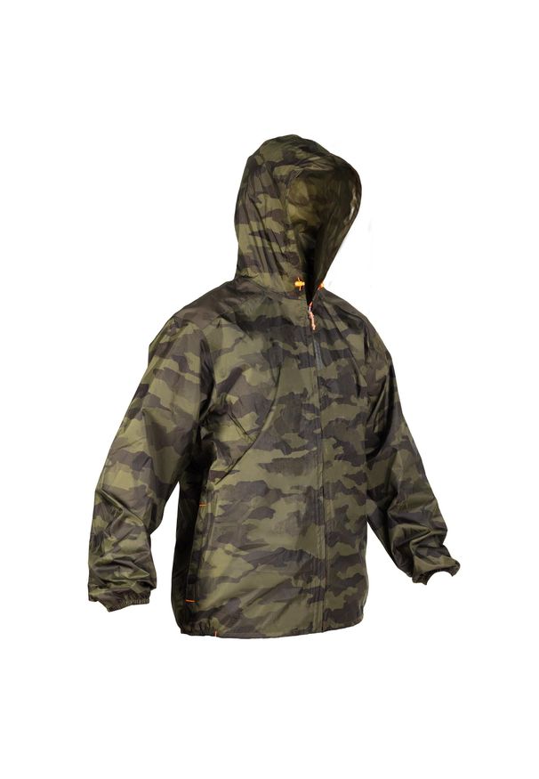 SOLOGNAC - Kurtka myśliwska wodoodporna lekka Solognac 100 camo. Kolor: brązowy. Materiał: poliester, materiał. Długość: krótkie