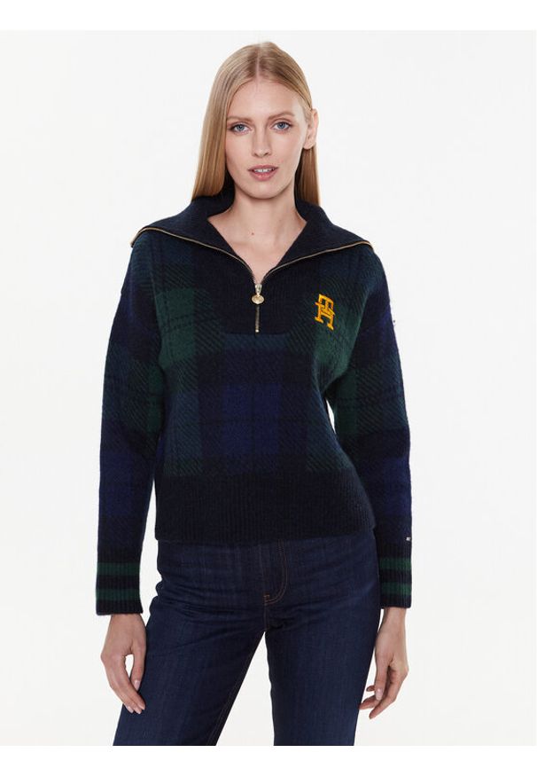 TOMMY HILFIGER - Tommy Hilfiger Sweter Tartan WW0WW38265 Granatowy Regular Fit. Kolor: niebieski. Materiał: bawełna