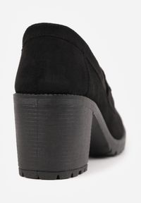 Renee - Czarne Półbuty Mokasyny na Słupku z Platformą Ozdobione Klamrą Acridna. Zapięcie: klamry. Kolor: czarny. Materiał: zamsz. Wzór: aplikacja. Obcas: na platformie. Styl: elegancki, klasyczny. Wysokość obcasa: średni #8