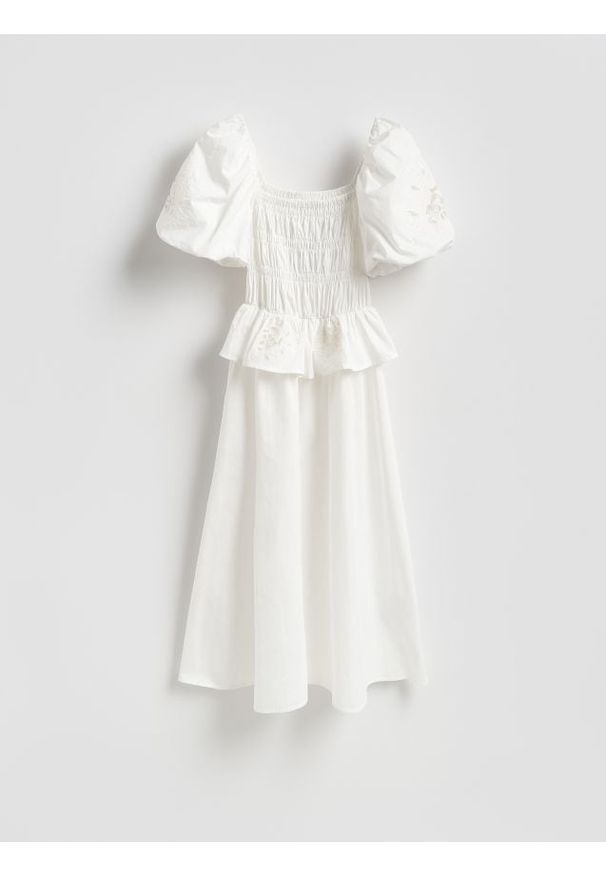 Reserved - Sukienka z bufkami - złamana biel. Materiał: bawełna, tkanina