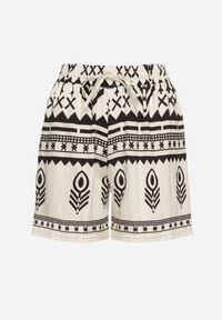 Born2be - Czarno-Kremowe Szorty z Wiskozy z Wysokim Stanem ze Wzorem w Stylu Etno Lunabella. Okazja: na co dzień. Stan: podwyższony. Kolor: czarny. Materiał: wiskoza. Styl: etno #3
