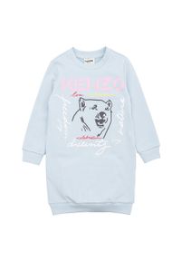 Kenzo kids - Kenzo Kids sukienka dziecięca kolor turkusowy mini prosta. Okazja: na co dzień. Kolor: turkusowy. Wzór: nadruk. Typ sukienki: proste. Styl: casual. Długość: mini #1