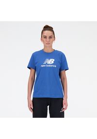 Koszulka damska New Balance WT41502BEU – niebieska. Kolor: niebieski. Materiał: bawełna. Wzór: napisy
