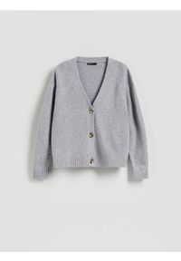 Reserved - Wełniany kardigan - jasnoszary. Kolor: szary. Materiał: wełna #1