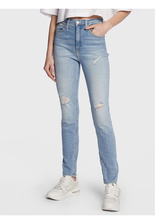 Calvin Klein Jeans Jeansy J20J220214 Niebieski Skinny Fit. Kolor: niebieski