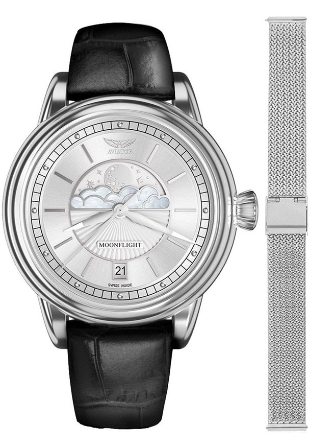 AVIATOR - Zegarek damski Aviator V.1.33.0.250.4BM-SET srebrny. Kolor: srebrny