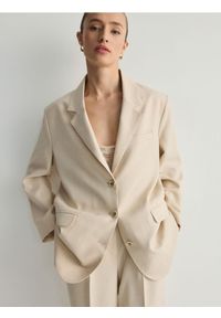 Reserved - Jednorzędowa marynarka oversize - beżowy. Kolor: beżowy. Materiał: tkanina #1