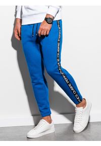 Ombre Clothing - Spodnie męskie dresowe joggery P899 - niebieskie - XL. Kolor: niebieski. Materiał: dresówka. Wzór: nadruk, aplikacja #5