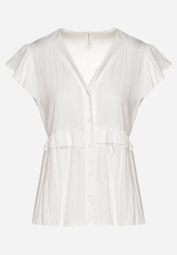 Born2be - Biała Koszula z Wiskozą z Falbankami i Dekoltem w Kształcie Litery V Alivienne. Okazja: na co dzień. Typ kołnierza: dekolt w kształcie V, kołnierz z falbankami. Kolor: biały. Materiał: wiskoza. Długość rękawa: krótki rękaw. Długość: krótkie. Styl: casual