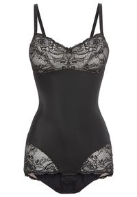 bonprix - Body modelujące z ozdobnymi elementami, średni stopień modelowania sylwetki. Kolor: czarny. Materiał: materiał, koronka #1