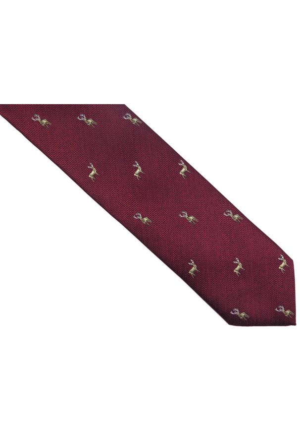 Adam Collection - Bordowy krawat męski w jelenie D247. Kolor: czerwony. Materiał: mikrofibra, tkanina
