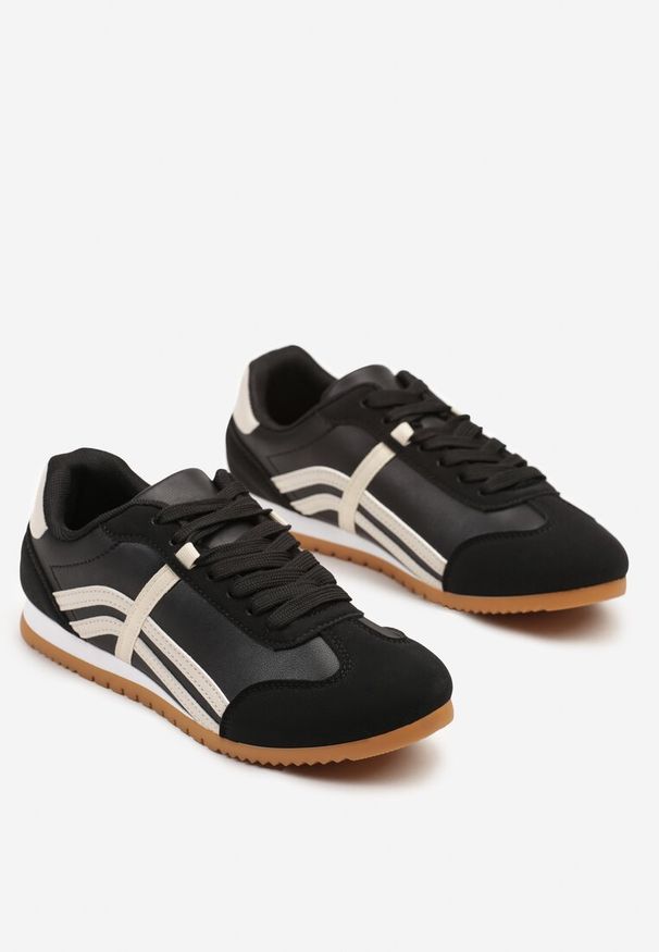 Renee - Czarne Sneakersy Klasyczne Tenisówki Zdobione Przeszyciami Ellexia. Zapięcie: sznurówki. Kolor: czarny. Materiał: jeans. Wzór: aplikacja. Sezon: wiosna. Obcas: na płaskiej podeszwie