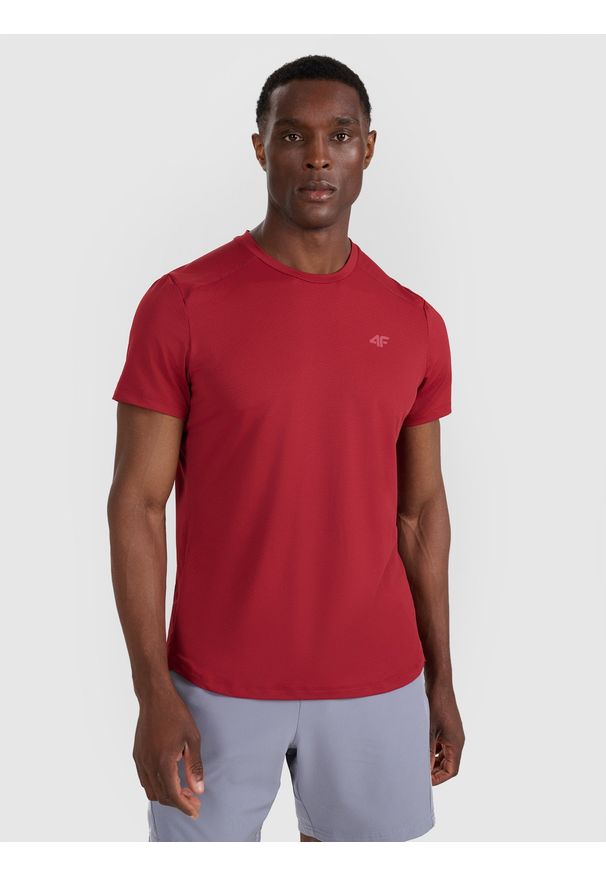 4f - 4F Koszulka treningowa szybkoschnąca męska - czerwona XXL. Kolor: czerwony. Materiał: materiał, włókno, elastan. Wzór: ze splotem. Sport: fitness