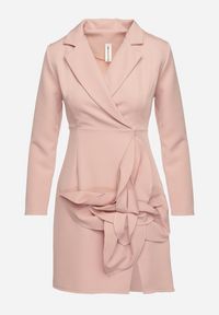 Born2be - Różowa Marynarkowa Sukienka Mini z Kopertową Górą Nivrade. Kolor: różowy. Typ sukienki: kopertowe. Długość: mini #6