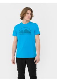 4f - T-shirt regular z bawełny organicznej męski. Kolor: niebieski. Materiał: bawełna. Wzór: nadruk