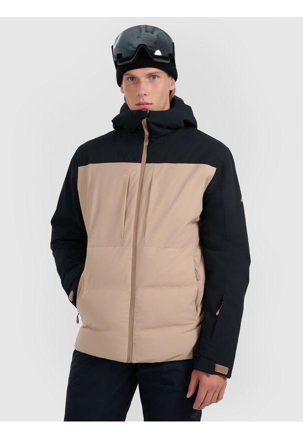 4f - 4F Kurtka narciarska membrana 10000 męska - beżowa 3XL. Kolor: beżowy. Materiał: tkanina, poliester, materiał. Wzór: gładki. Sezon: zima