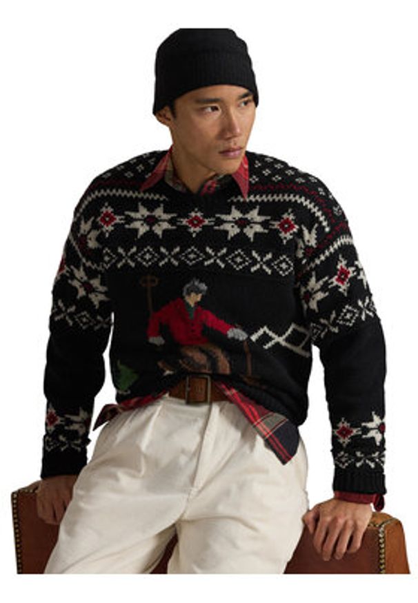 Polo Ralph Lauren Sweter 710982259001 Czarny Regular Fit. Typ kołnierza: polo. Kolor: czarny. Materiał: wełna