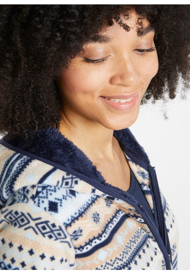 bonprix - Bluza rozpinana z polaru w norweski wzór, z kapturem. Typ kołnierza: kaptur. Kolor: beżowy. Materiał: polar