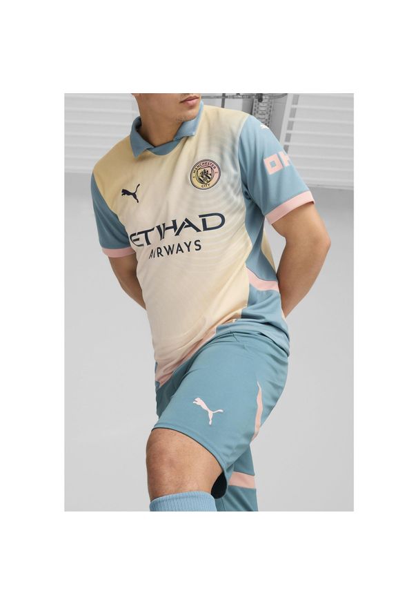 Puma - Męskie szorty Manchester City 24/25 PUMA Bold Blue Poppy Pink. Kolor: wielokolorowy, niebieski, różowy. Długość: krótkie. Sport: piłka nożna