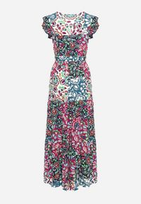 Born2be - Fioletowo-Niebieska Wiskozowa Sukienka z Gumką w Pasie i Materiałowym Paskiem w Talii Dimollia. Typ kołnierza: dekolt w kształcie V. Kolor: fioletowy. Materiał: wiskoza, materiał. Długość rękawa: krótki rękaw. Wzór: aplikacja. Sezon: lato. Styl: elegancki, klasyczny #2