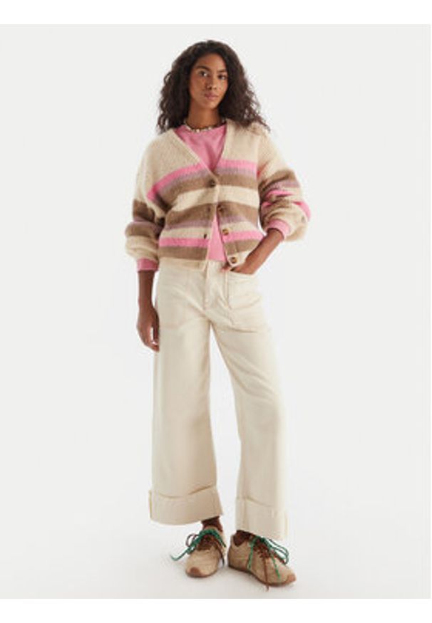 Roxy Kardigan Marble Tiles Stripe ERJSW03669 Beżowy Regular Fit. Kolor: beżowy. Materiał: syntetyk