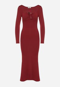 Born2be - Bordowa Koktajlowa Sukienka z Wiskozą i Metaliczną Ozdobą Refare. Okazja: na imprezę. Kolor: czerwony. Materiał: wiskoza. Wzór: aplikacja. Styl: wizytowy #2