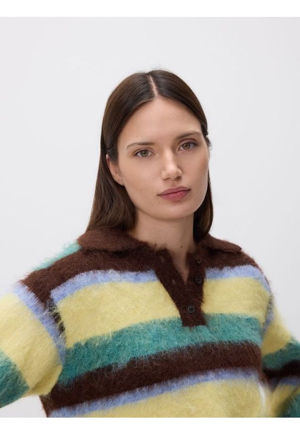 Reserved - Sweter z kołnierzykiem - wielobarwny. Materiał: wełna, dzianina