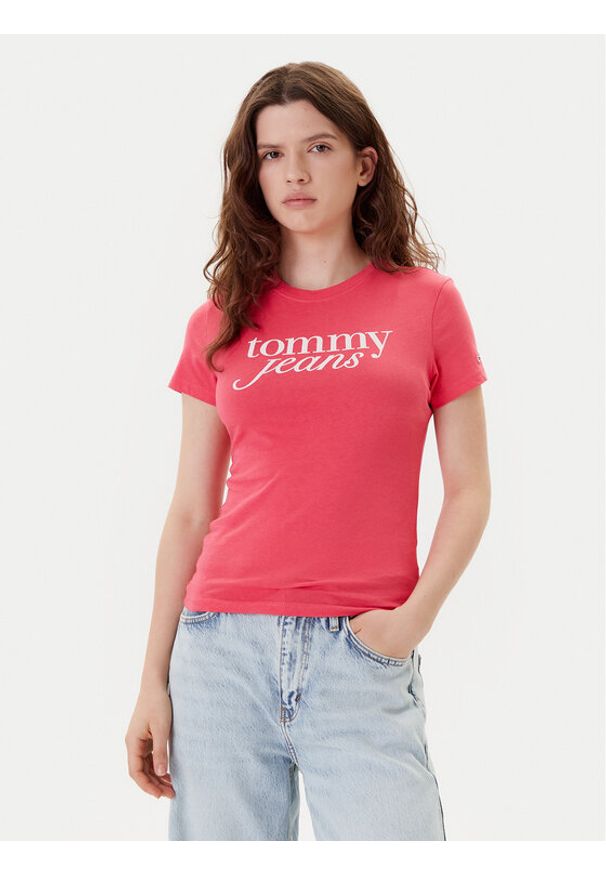 Tommy Jeans T-Shirt Essential DW0DW19447 Różowy Slim Fit. Kolor: różowy. Materiał: bawełna