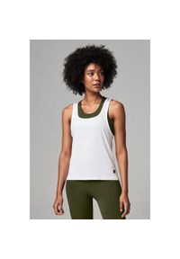 Koszulka fitness damska z wycięciem na plecach STRONG ID Core. Kolor: biały. Materiał: poliester. Sport: fitness