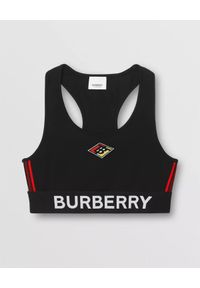 Burberry - BURBERRY - Czarny top z logo. Kolor: czarny. Materiał: jersey. Wzór: aplikacja. Sezon: lato