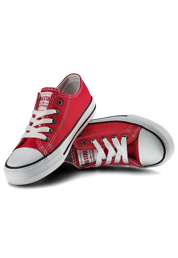 Big-Star - Czerwone Trampki Big Star Dziecięce Wygodne Buty. Kolor: czerwony. Materiał: guma, jeans, materiał. Szerokość cholewki: normalna. Wzór: aplikacja