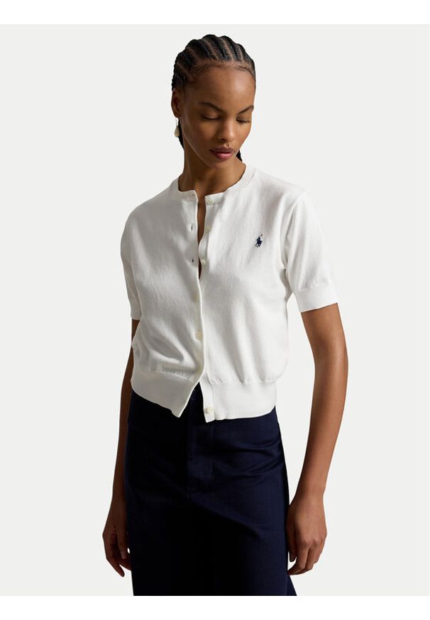 Polo Ralph Lauren Kardigan 211A12718001 Biały Regular Fit. Typ kołnierza: polo. Kolor: biały. Materiał: bawełna