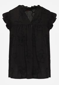 Born2be - Czarna Bawełniana Bluzka z Kwiatowym Haftem i Falbankami Sabrilato. Okazja: na co dzień, do pracy. Typ kołnierza: kołnierz z falbankami. Kolor: czarny. Materiał: bawełna. Wzór: kwiaty, haft. Styl: casual, klasyczny, elegancki #4