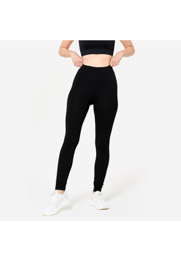 DOMYOS - Legginsy fitness damskie Domyos slim Salto. Kolor: czarny. Materiał: bawełna, materiał, elastan. Sport: fitness