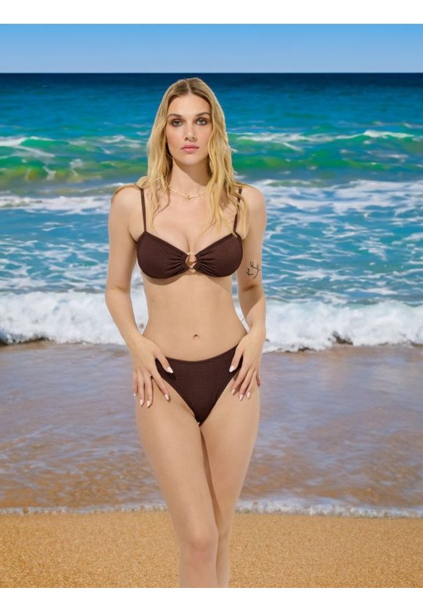 Sinsay - Dół od bikini - brązowy. Kolor: brązowy. Materiał: materiał, prążkowany