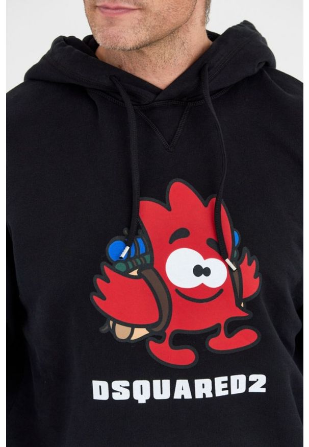 DSQUARED2 Czarna bluza męska leaf buddy z kapturem, Rozmiar XXL. Typ kołnierza: kaptur. Kolor: czarny