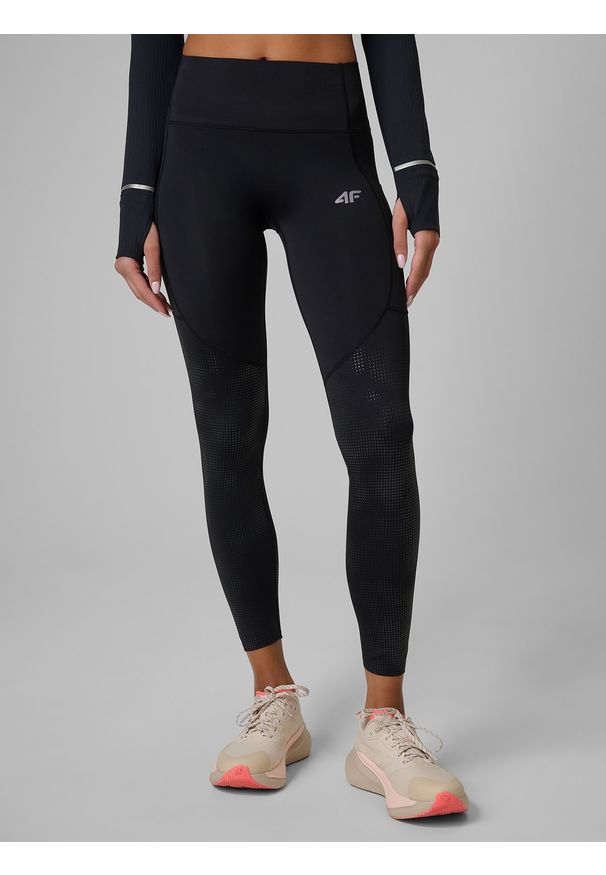 4f - 4F Legginsy do biegania szybkoschnące damskie - czarne M. Stan: podwyższony. Kolor: czarny. Długość: długie. Sport: fitness, bieganie