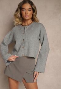 Renee - Szary Kardigan z Wiskozą na Metalowe Guziki Asilya. Okazja: na co dzień. Kolor: szary. Materiał: wiskoza. Styl: casual, elegancki