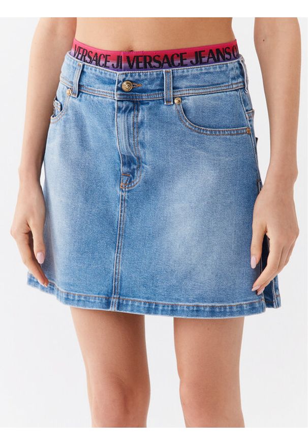 Versace Jeans Couture Spódnica mini 74HAE85B Niebieski Regular Fit. Kolor: niebieski. Materiał: bawełna