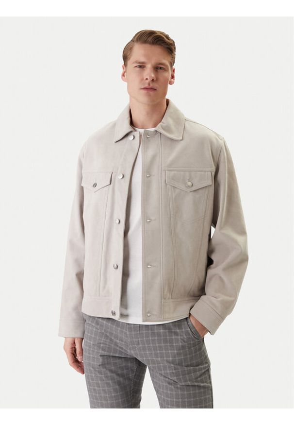 BOSS Kurtka skórzana Johot 50552130 Szary Regular Fit. Kolor: szary. Materiał: skóra