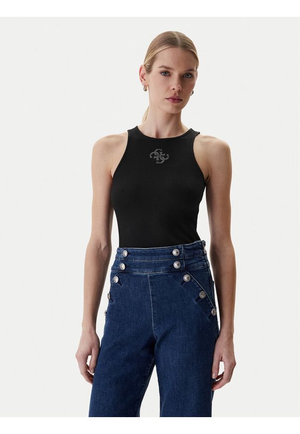 Guess Top W6RP39 KD092 Czarny Regular Fit. Kolor: czarny. Materiał: syntetyk