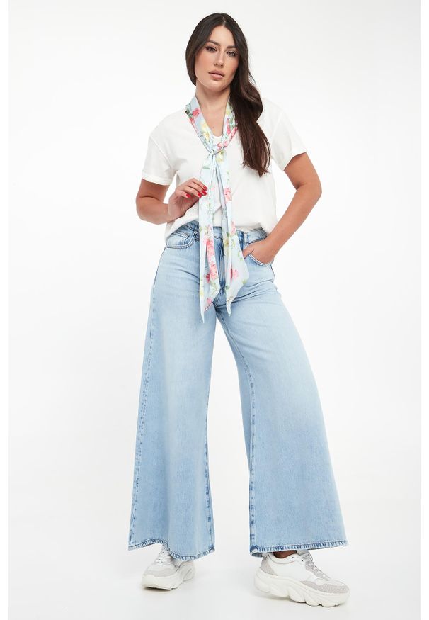 Liu Jo - T-shirt damski z szarfą w kwiaty LIU JO. Wzór: kwiaty