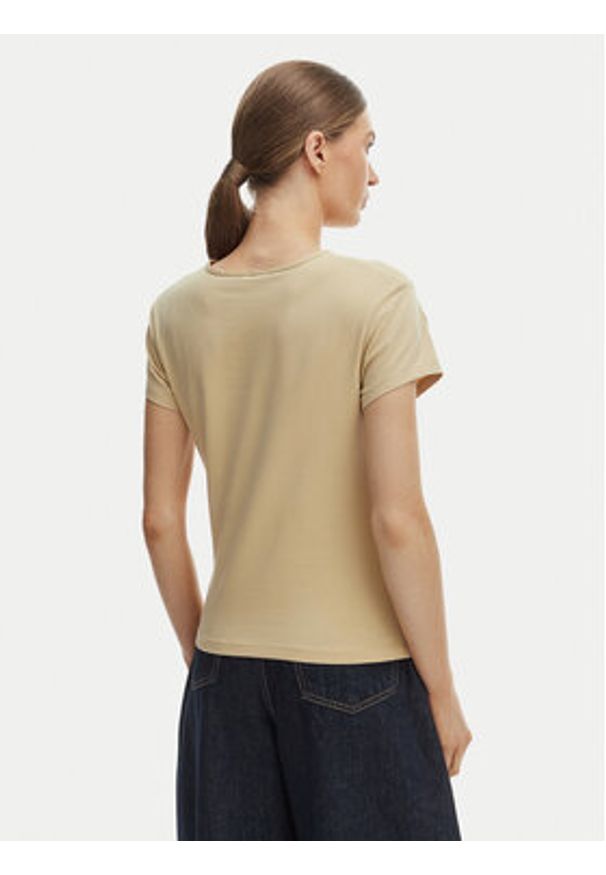 TOMMY HILFIGER - Tommy Hilfiger T-Shirt WW0WW48710 Beżowy Slim Fit. Kolor: beżowy. Materiał: bawełna